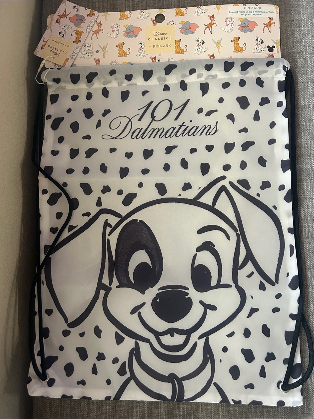 101 Dalmatians Black & White Drawstring Dog Backpack -